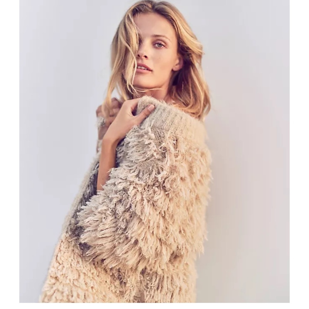 Anthology Eyelash cardigan Cream Textured Knit Sweater